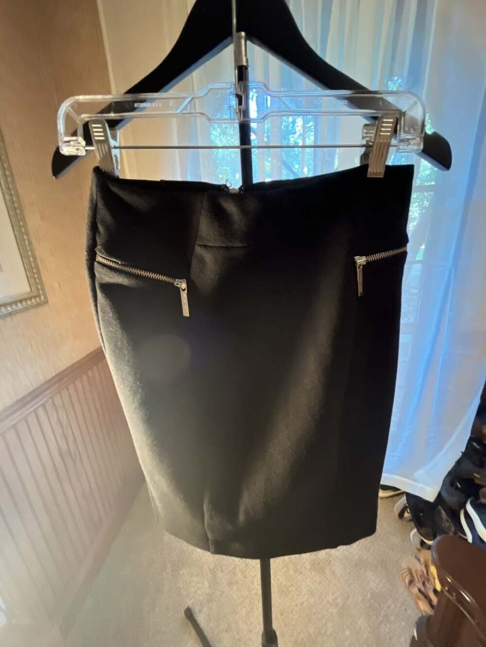 MICHAEL Michael Kors Black Pencil Skirt with Silver Zipper Accents, Size 4 Petit